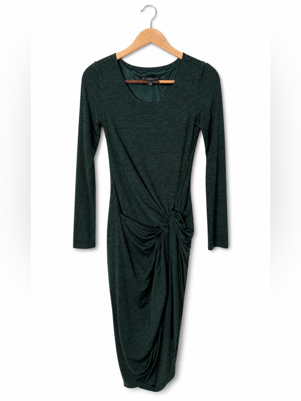 Adrianna Papell Forest Green Long Sleeve Twist-Knot Midi Dress Chic Date Night